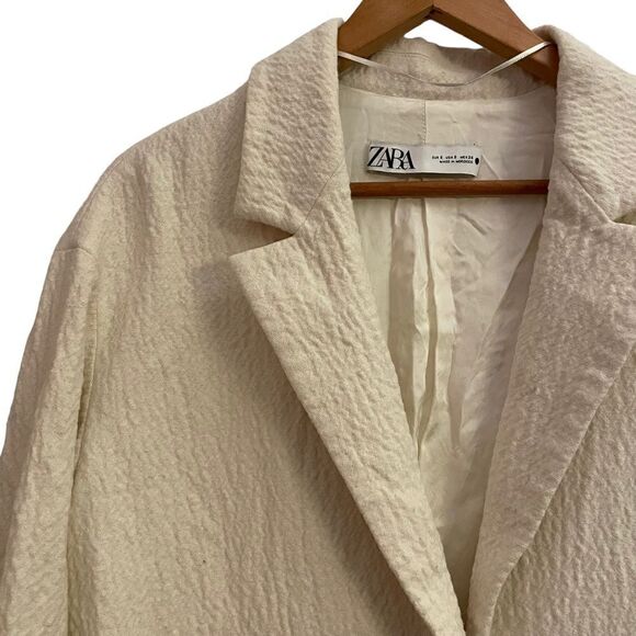 Zara Oversized Textured Wool Blend Coat Jacket w Pockets in Oyster White Small - Picture 5 of 10